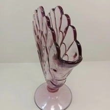 Art Deco Style Glass Amethyst Scalloped Edge Fan Vase 8"