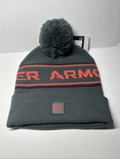 Under Armour Pom Beanie Hat Adult Gray Logo Winter Cold Gear NWT
