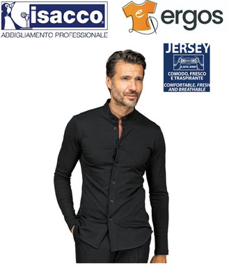 Isaac PUERTORIC HEMD UNISEX JERSEY LANGARM SCHWARZ MIT KOREANISCHEM KRAGEN