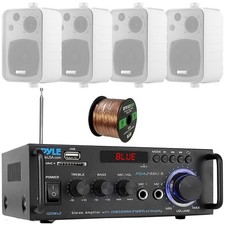 Pyle Bluetooth Compact Amplifier Home Receiver, 4x 4" 30W Max 3-Way Speakers