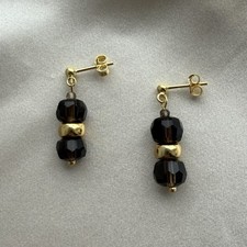 Smoky Quartz Gold On 925 Sterling Silver Drop Earrings