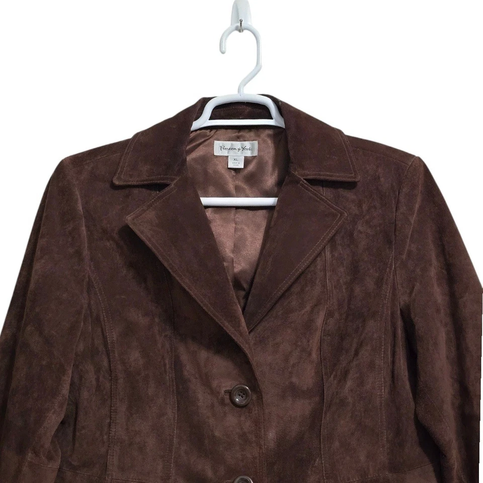 Blazer Preston & York Vintage Marrón Cuero Genuino Gamuza Pecho Único Talla XL Foto 2 de 4