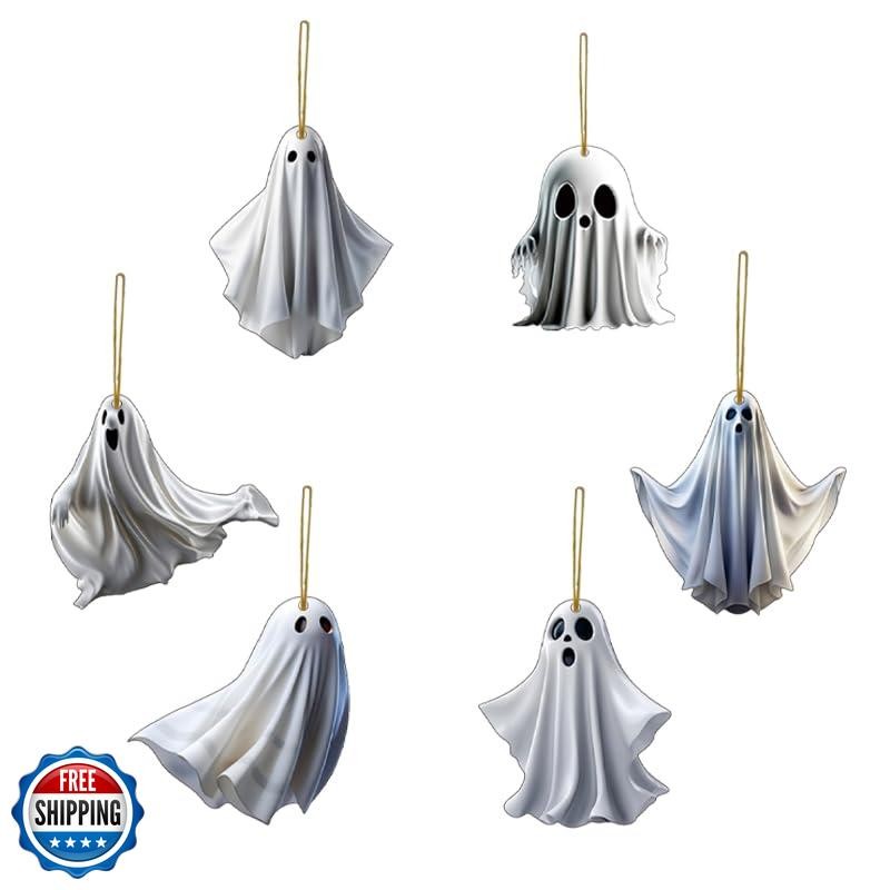 6 Pcs Halloween Hanging Ornaments for Tree Cute White Little Ghos