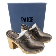 PAIGE Alex Gun Mental Suede Platform Clogs | Size 9