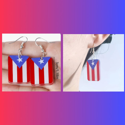 Puerto Rico Flag Acrylic Dangle Earrings Light On Earrings   