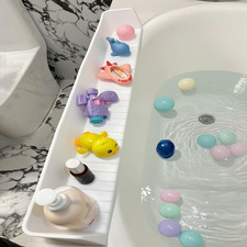 31.5" Bathtub Splash Guard for Kids Toddlers - Silicone Play Shelf Toy Stora