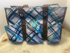 Thirty-One Medium Utility Tote Organizing blue plaid