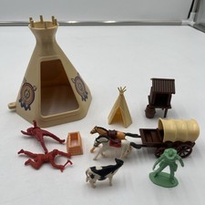 Vintage Cowboy  Indians Toys Tepee  s Wagon Horses Cow Indian Cowboys  More