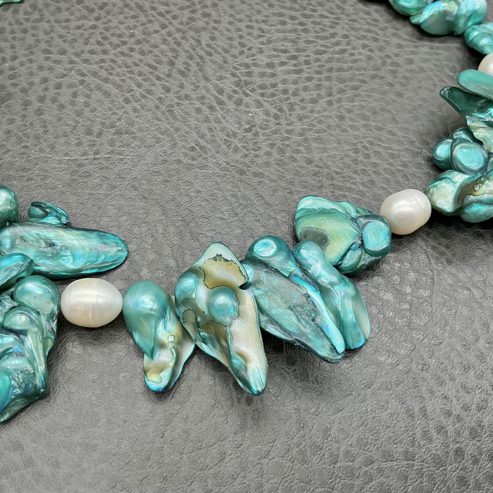 Blue Abalone Shell Pearl Beaded Statement Necklac… - image 4