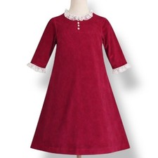 Vintage Cinderella Burgundy Velvet Lace Collar A-line Girls Dress Childs Size 8