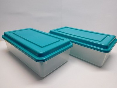 2 Vtg Sterilite 1652 Plastic Storage Boxes Containers Teal 13''x7.25''x4.25'' 1993