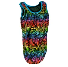 Plum Practicewear Gymnastics Leotard Multicolor BLK Retro Swirl Child Medium CM