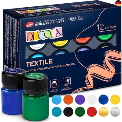 Decola Textilfarbe Waschmaschinenfest Set 12 x 20 ml | Stoffmalfarben Waschfest