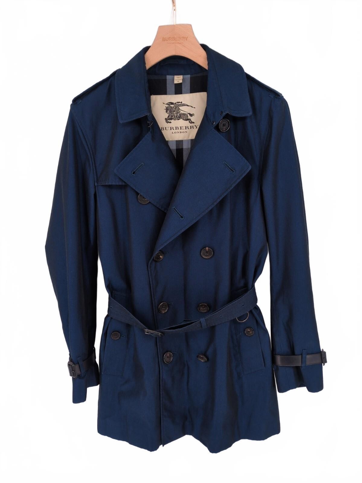 Burberry Kensington Trench Coat IT 48 EU 38 Italy Blue Leather Special Edition