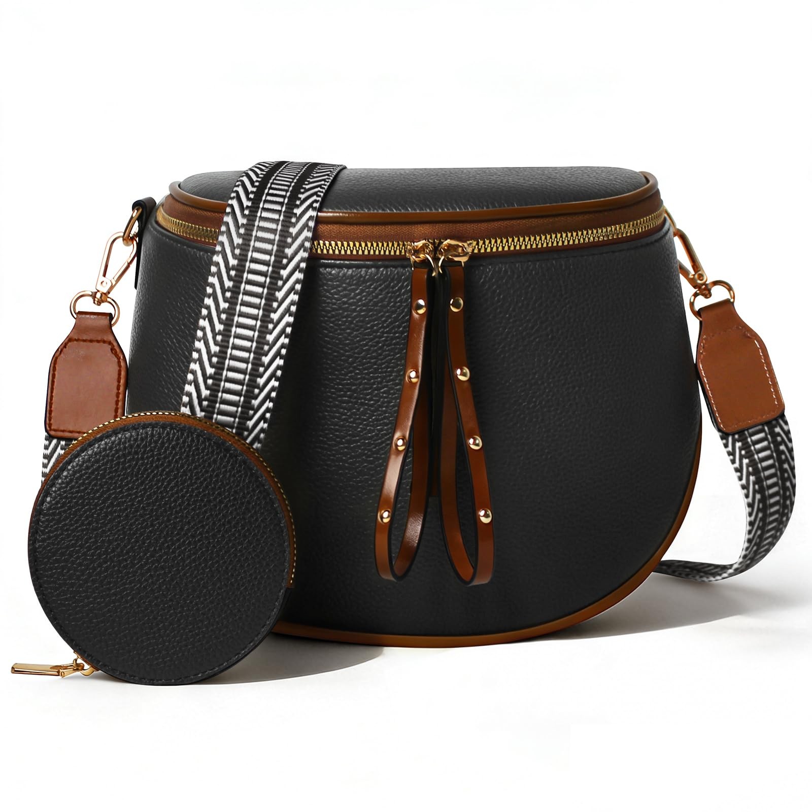 For Women, Large Leather Trendy Bum Bag (black Brown)
