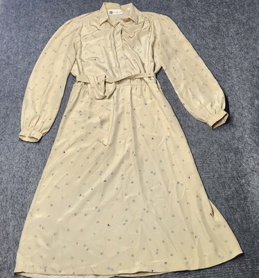 Pierre Balmain Paris Vintage Long Sleeve Dress Union Made USA 10 Geometric Tan