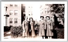 Vtg B&W Snapshot Four Women In Wwii Military Uniforms Outside Brick Apt 1940s