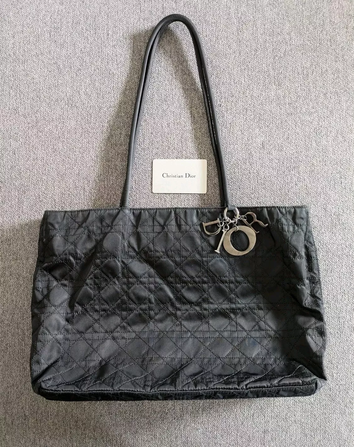 Sac fourre tout Christian Dior noir cannage trotter toile Lady Dior 