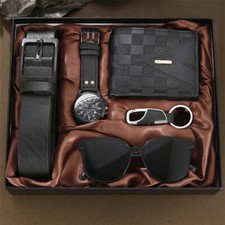 Mens Luxury Gift Set Watch Sunglasses Belt Keyring Wallet Boxed Gift Ideas BLACK