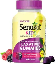 Senokot Kids Mixed Berry Laxative Gummies for Age 2+, Senna Extract 40 ct 01/26
