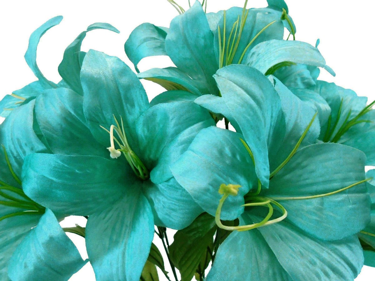 TURQUOISE Tiger Lily Bush Satin Artificial Flowers 19