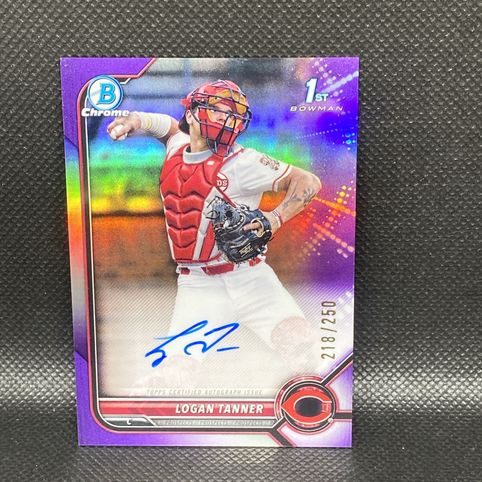 LOGAN TANNER 2022 BOWMAN CHROME DRAFT 1ST PURPLE REFRACTOR AUTO /250 Q1247