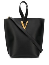 Versace Virtus Calfskin Leather Black Large Bag Tote With Box