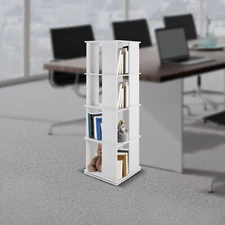 360° Revolving Bookshelf White Bookcase Storage Shelf Freestanding Display Rack