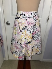 Womens Sz 10 Lands End Cotton Skirt Floral Print Pleat Pockets Zip 100 Cotton