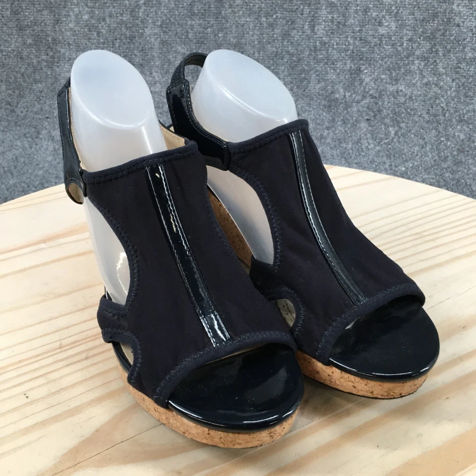 Sandalias Adrienne Vittadini para mujer 8 M Collyn cuña tacones de corcho con tira trasera azul Foto 3 de 4