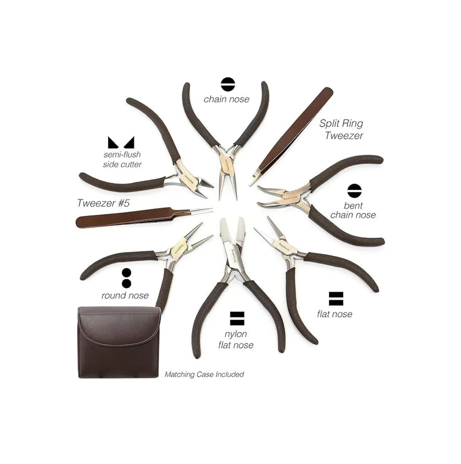 The Beadsmith Fashion Color Pliers – Set of 8 Coordinated Tools Chocolate
