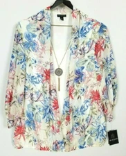 I.N. Studio Woman NWT 3X Semi Sheer 3/4 Sleeve Lined Top with Necklace MSRP $49