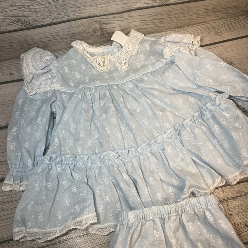 Bryan Baby Girls Dress light Blue Floral Size 6-9 mo. Lace Ruffle Frilly Vintage - Picture 2 of 16