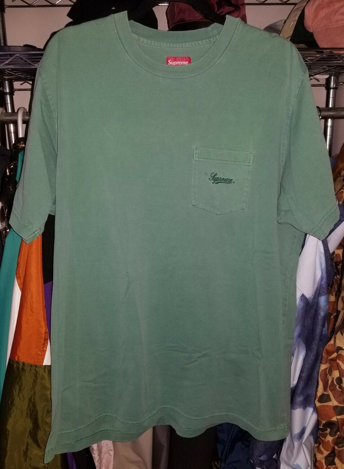 Supreme Embroidered Script Logo Pocket Tee Green XL Supreme Embroidered Script Logo Pocket Tee Green XL