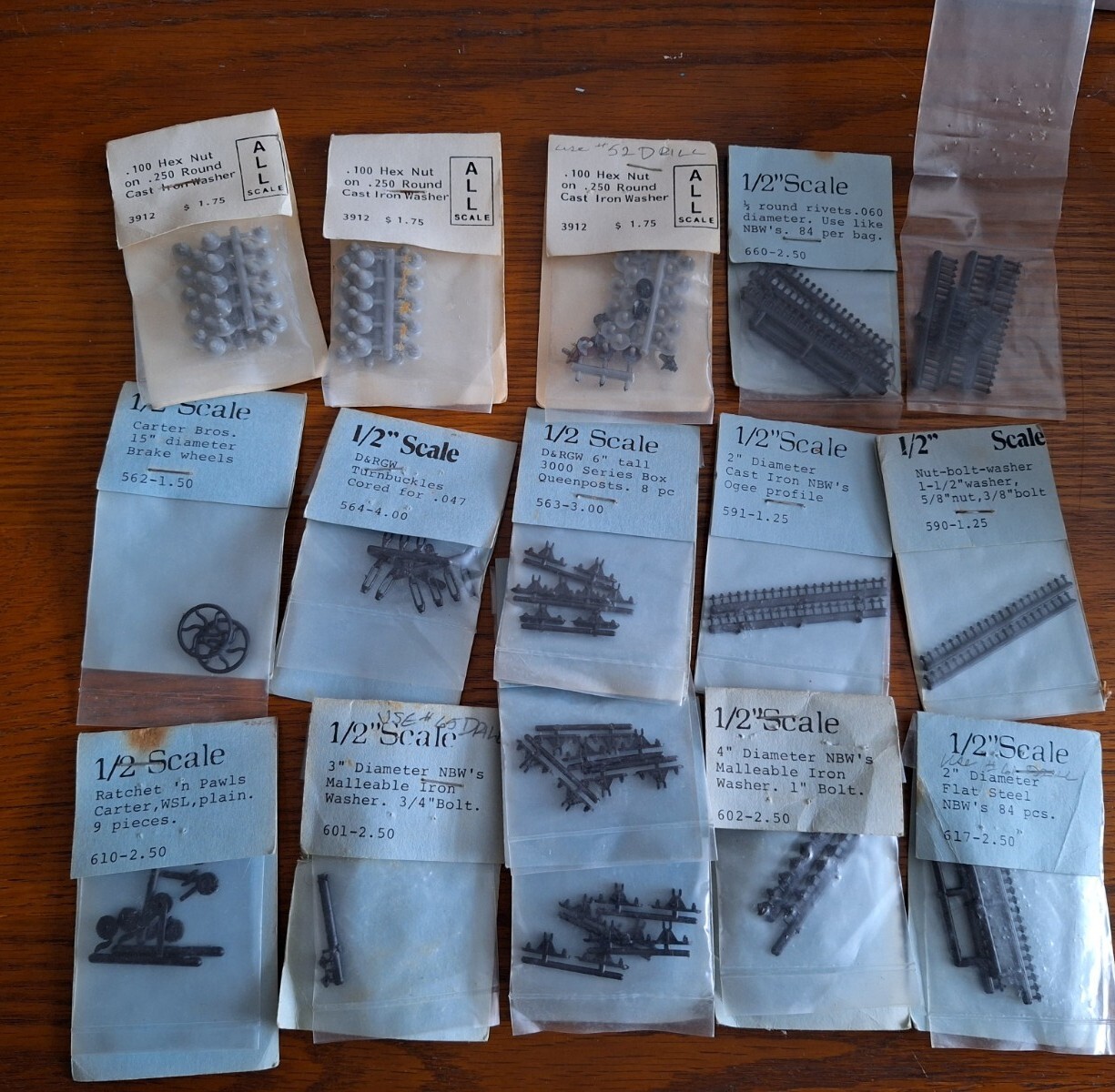 simpson grandt 1/2" g 1/24 scale model train detail parts for cars lot