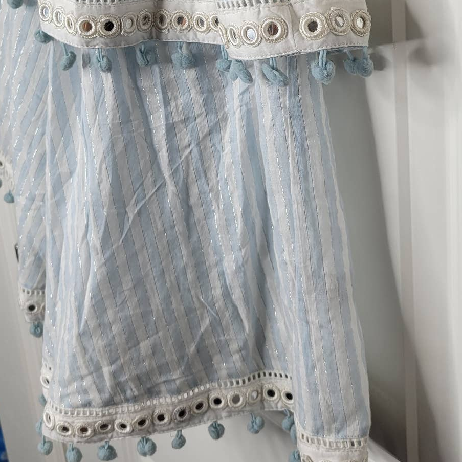 Anthropologie Tularosa Striped Gauze Racerback Strappy Pom Pom Dress