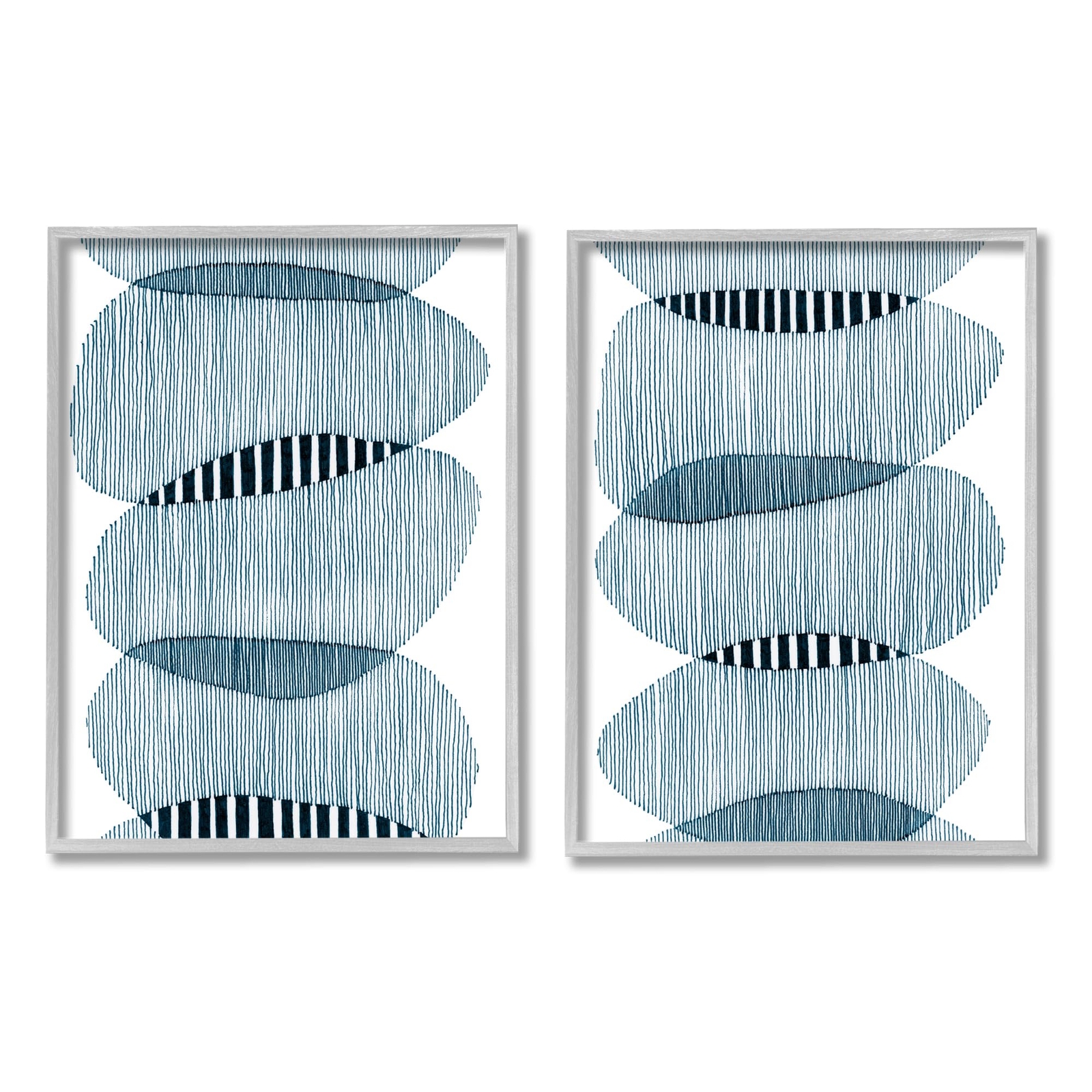 Overlapping Circles Abstraction 2 Piece Gray Framed Giclee Art Set Design by ...