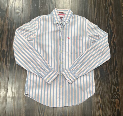Abercrombie Fitch Long Sleeve Button Down Shirt Mens Small Muscle Stripes Blue