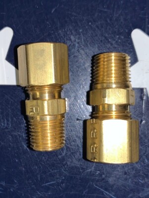 2X  Merit 1/8  Male NPT X 1/4  Compression Fitting   1/8 MNPT X 1/4 COMP   BRASS