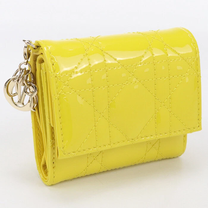 Portefeuille Dior S0181 OVRB triple pli Lady Dior Lotus portefeuille canage jaune femme