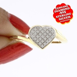 Authentic 1/10Ct Heart Shape Real Diamond 14K Gold Plated Cluster Ring Valentine Gifts