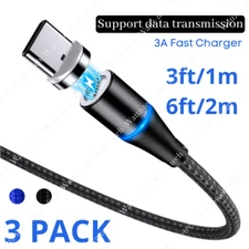 3Pack 3/6Ft Magnetic Type C Cable USB C 3A Fast Charger Cord For Samsung Android