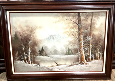Original Textured Oil Painting Framed Wallace American Art Show 1985 Winter Snow