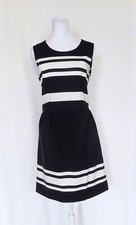Loft Sleeveless Fit & Flare Dress Black White Stripes Size 2