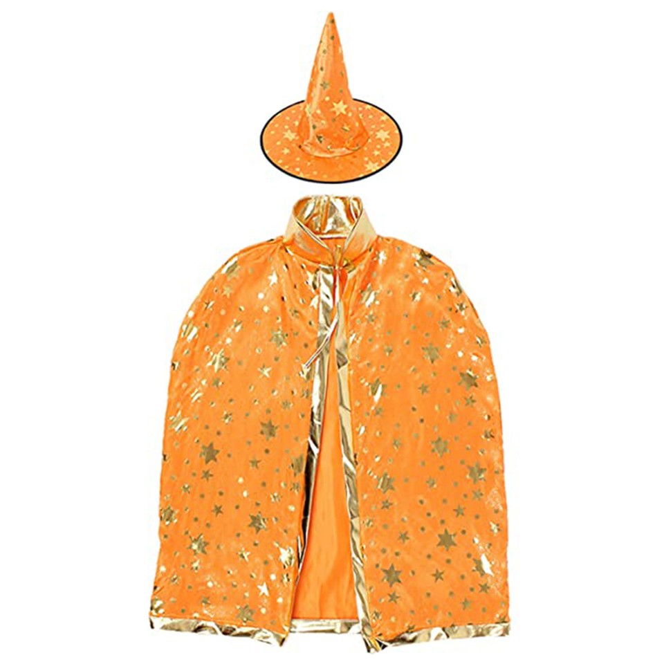 Kids Halloween Costume Fancy Dress Up Cloak & Witch Hat Set for
