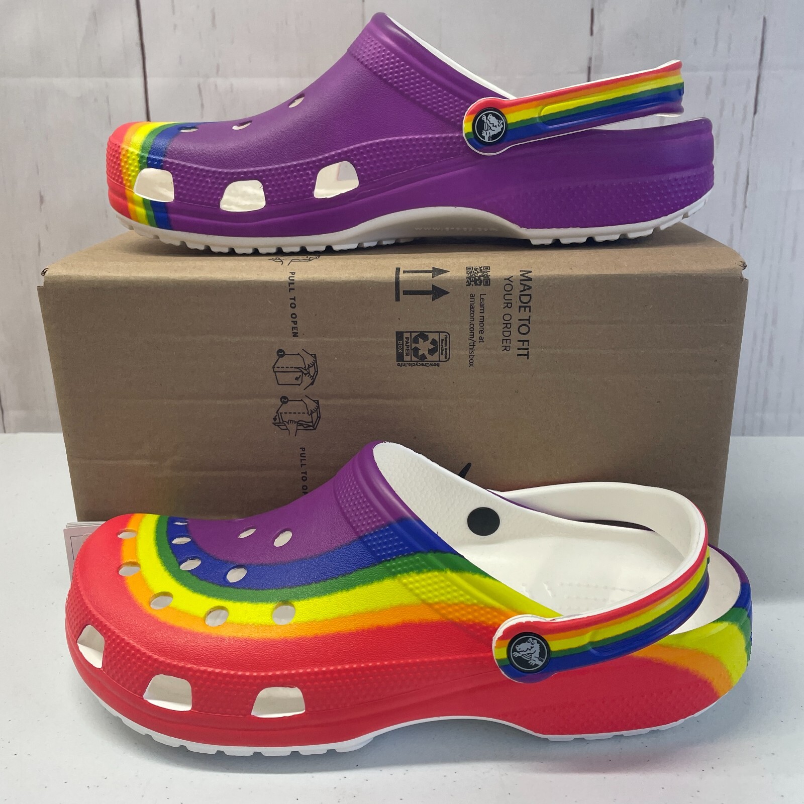 Crocs Classic Rainbow Dye Stripe Clogs MENS 12/WOMENS 14 Multicolor
