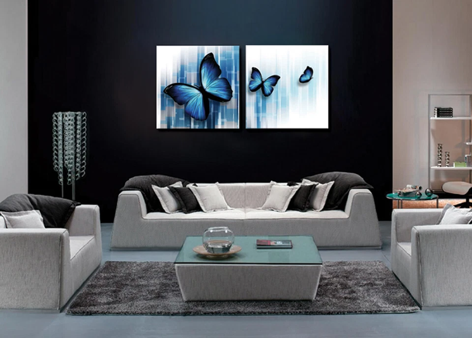 Bild Blue Butterfly Holzfaserplatte Fotodruck Wandbild 2er Set einfache Montage - Bild 2 von 3
