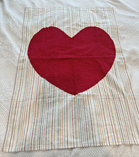 RED Heart 3x5' Banner Embroidered Garden Yard Outdoor Valentine striped linen