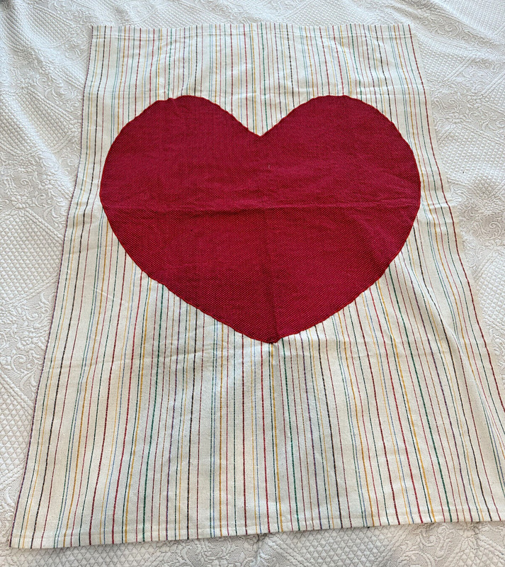 RED Heart 3x5' Banner Embroidered Garden Yard Outdoor Valentine striped linen