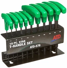 New! ATD 10pc T-Handle Star / Torx  Key Set w/ Stand T7 to T40 #576